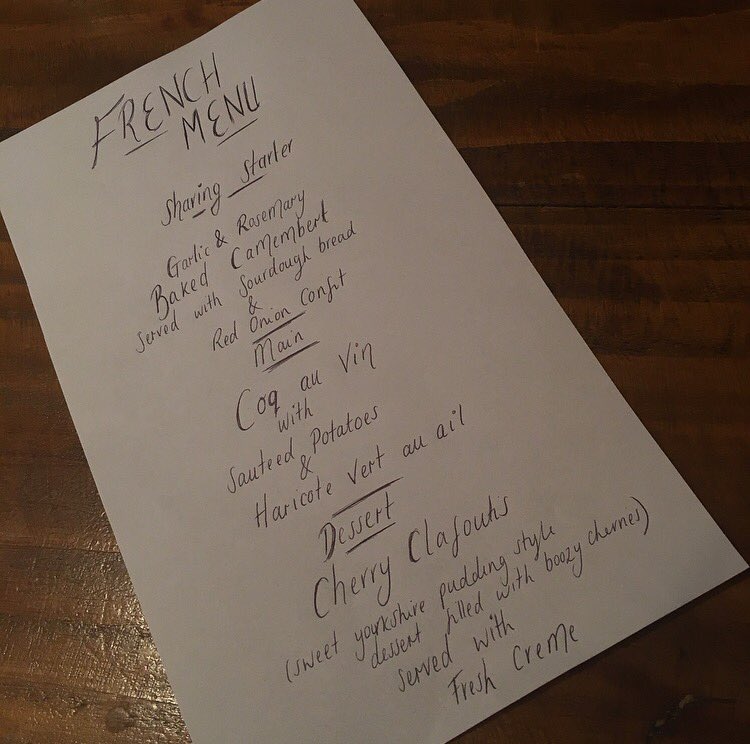 thepickledbar's tweet photo. Our first Thursday Themed Night 
Is going to be
- French -
Here is the menu for the night 🇫🇷
Date: 29th June @ 6pm 🥂 https://t.co/V9UQQZFbHn