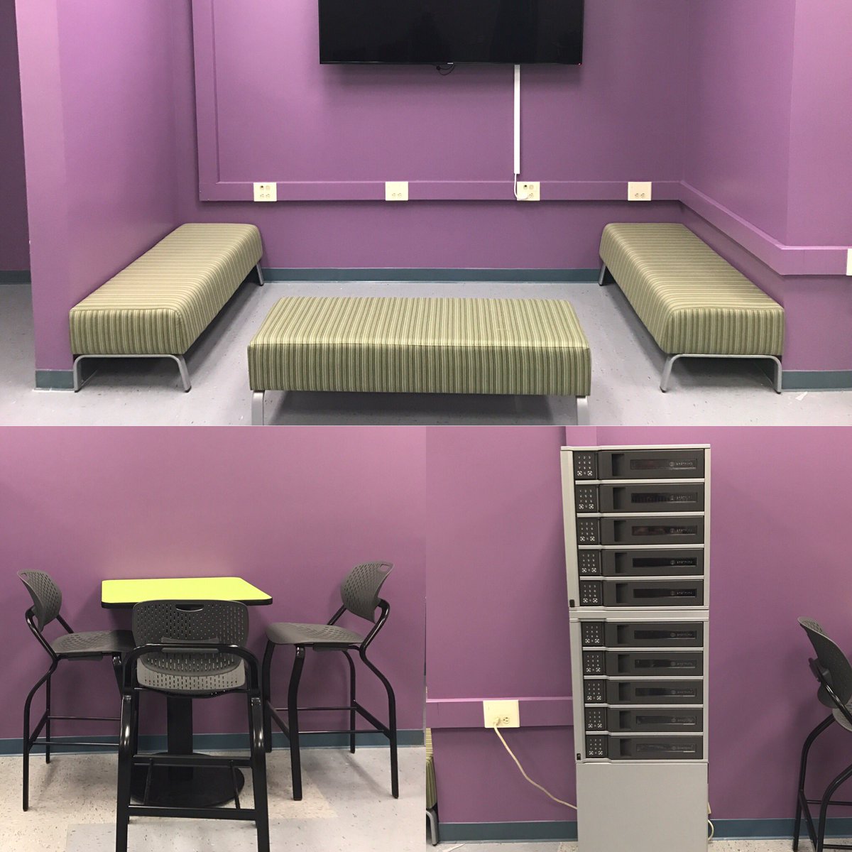 ddlearningspace's tweet image. &quot;Purple Student Center&quot; featuring @bretford #motiv seating, tables, chairs and the #techguard #mobiledevicelocker