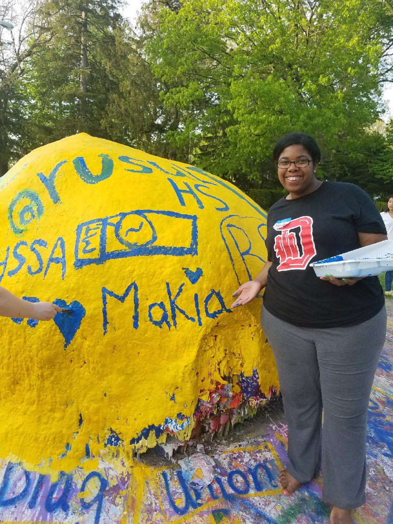 PookaWasHere's tweet photo. I painted the rock!!! #UofMgoals #dfb2017 rocks!! #UofMAnnArbor https://t.co/8EmIkObEg1
