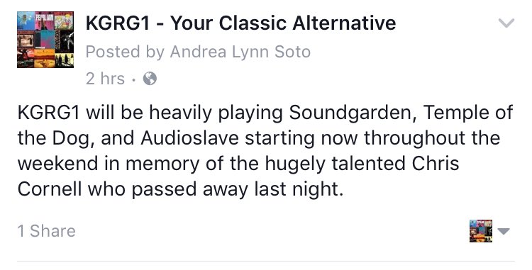 KGRGFM's tweet image. Tune in to our sister station @KGRG1 to hear an all @chriscornell weekend!
