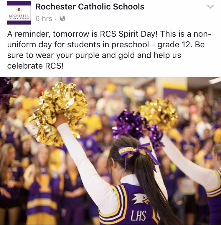 LourdesStudco's tweet photo. LHS Students: Yes, tomorrow is a Spirit Day! Please dress in purple and gold💛💜💛💜 https://t.co/vYbM4gXKyf