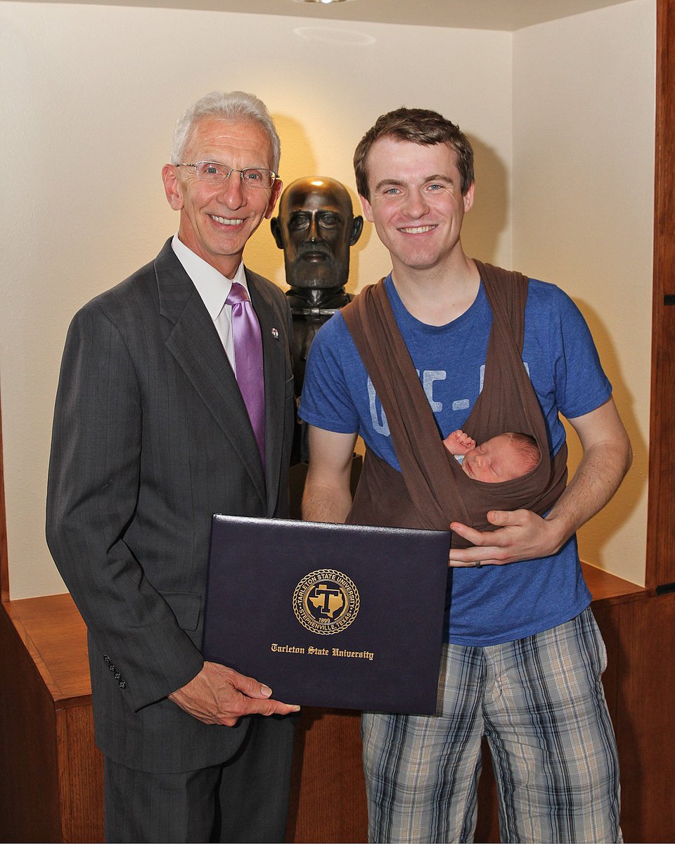 TarletonPrez's tweet image. Sorry I missed handing David Ebert his Master degree on Friday - but he was preoccupied welcoming his son, Bram, into the world! Congrats!