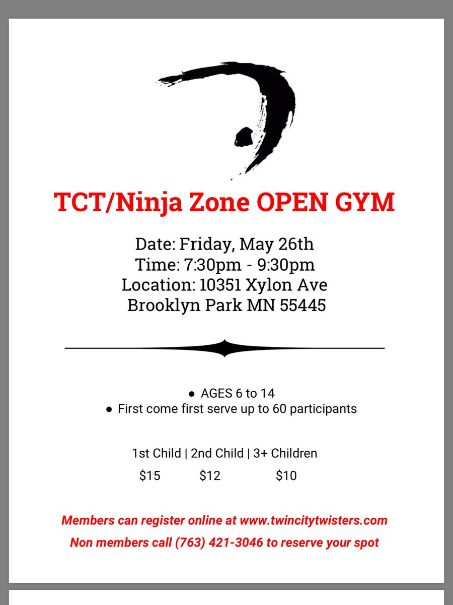 tctwisters's tweet photo. Check out our new Facility in Brooklyn Park with our Open Gym Friday May 26th at 7:30. Reserve your spot now! https://t.co/FZlXKglSFP