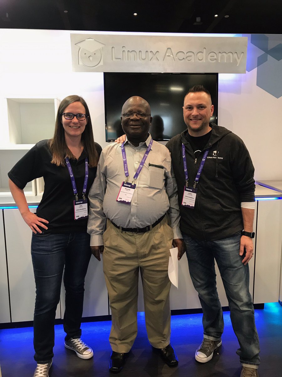 StandbyJO's tweet photo. Welcome to @linuxacademyCOM Blessing Iyalla. Great having your Enterprise Team training with us. #TeamPinehead #InteropITX https://t.co/gZ2Dadld6w