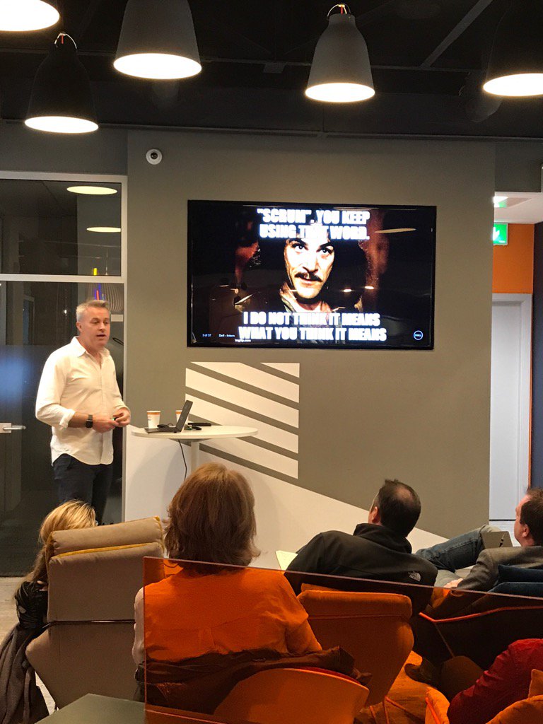 AgileCork's tweet photo. Let's Talk about Scrum with @chriswalsh at AgileCork May event at #BOIWorkbench.  @AgileLeanIrl @liaboyland https://t.co/Hnif2fKp8E