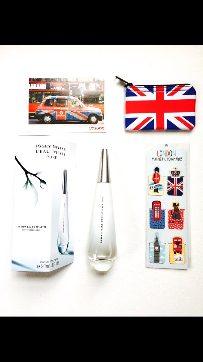 Surprise #DaveInLondon contest! Follow <a href="/davelackie/">dave lackie</a> &amp; RT to win this L'eau d'Issey Pure fragrance,UnionJack coin purse&amp;London Bookmarks!