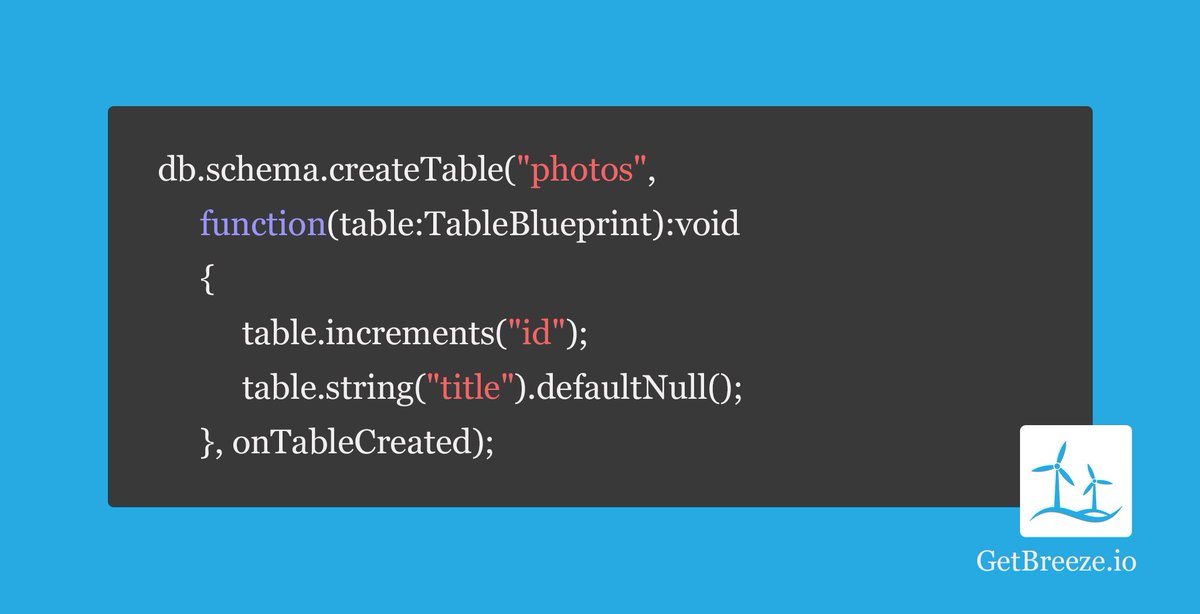 Creating and modifying tables is easy with BreezeDB's schema builder. Learn more at buff.ly/2qRXoub.