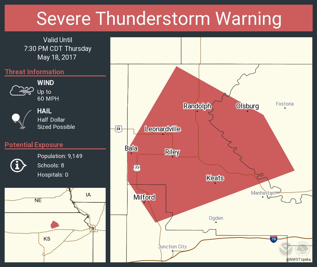 Severe Thunderstorm Warning including Riley KS, Milford KS