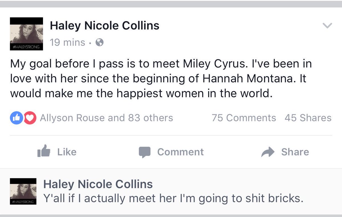 JordannNotJordy's tweet photo. Let's make this happen! #HaleyStrong #HaleyMeetMiley #EFFCF #pleaseretweet @MileyCyrus https://t.co/tdkCMDTYR4
