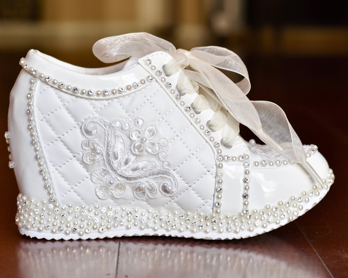 Light Ivory Wedge Sneakers Bridal Shoes 