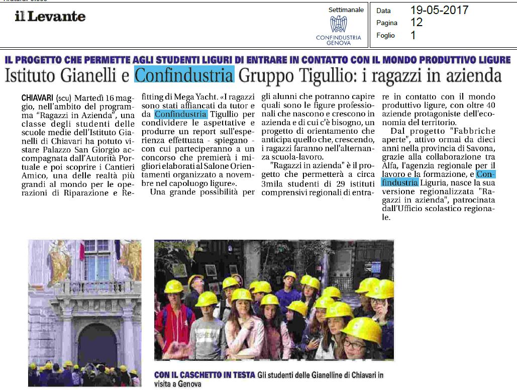 Saccomassi's tweet photo. Ragazzi in Azienda, un progetto per avvicinare i ragazzi al mondo del lavoro prima dell' alternanza.@ConfindTigullio #Gianelli Chiavari https://t.co/tpNVE8YUvv