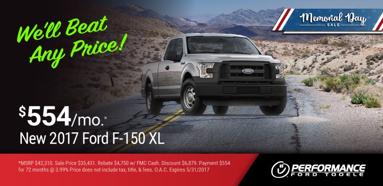 PerformanceUT's tweet photo. New 2017 Ford F150: Memorial Day Sale: Purchase a new '17 F-150  for only $35,431, $6,879 off MSRP. https://t.co/gRCFhb92Nn https://t.co/hCYna7egiP