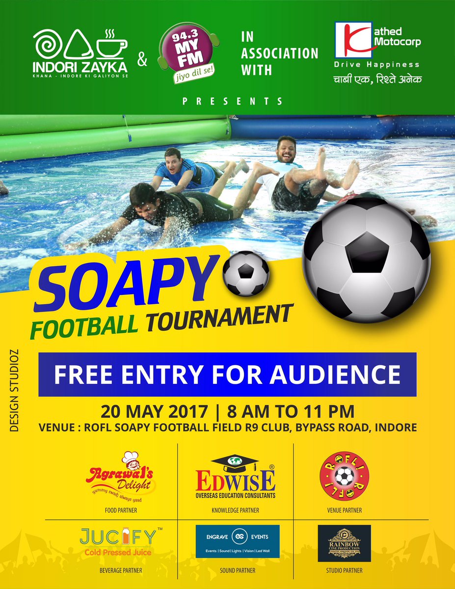 indorizayka's tweet photo. Central India's first #SoapyFootball tournament by #IndoriZayka & @MYFMIndia
Venue - ROFL Field, R9 Club
#Indore #Football #MyFm #Maruti https://t.co/98x1kerfp9