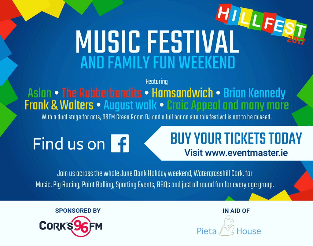 Corks96FM's tweet photo. @hillfest2017 is on this June bank holiday weekend and @Corks96FM are proud media sponsors 🙌 https://t.co/Y6VE0z0hmG