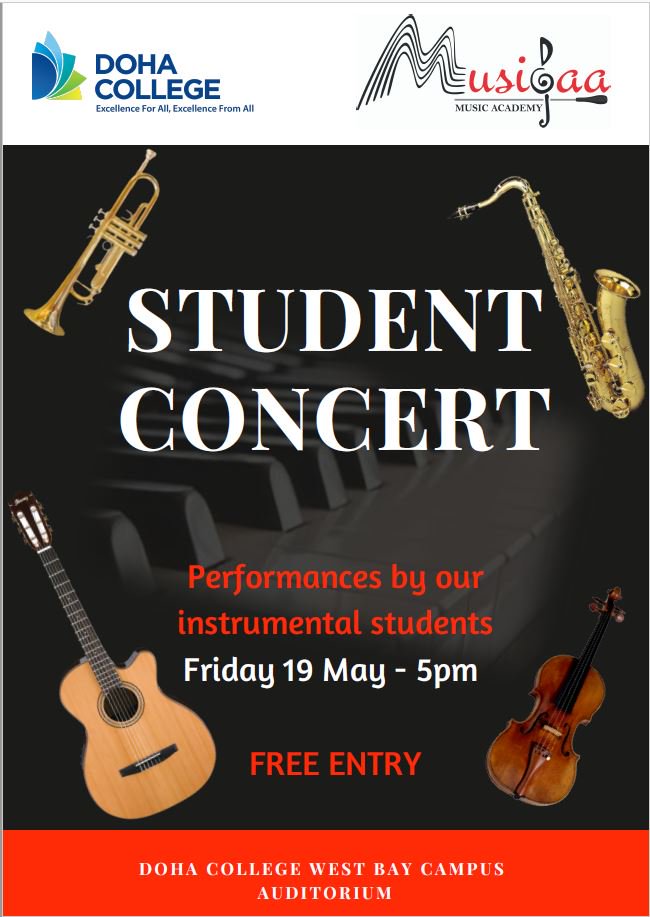 DohaCollege's tweet photo. Today, students of #musiqaa are putting on a concert for #instrumentalmusic. Come join us. https://t.co/aWdDslyy0e
