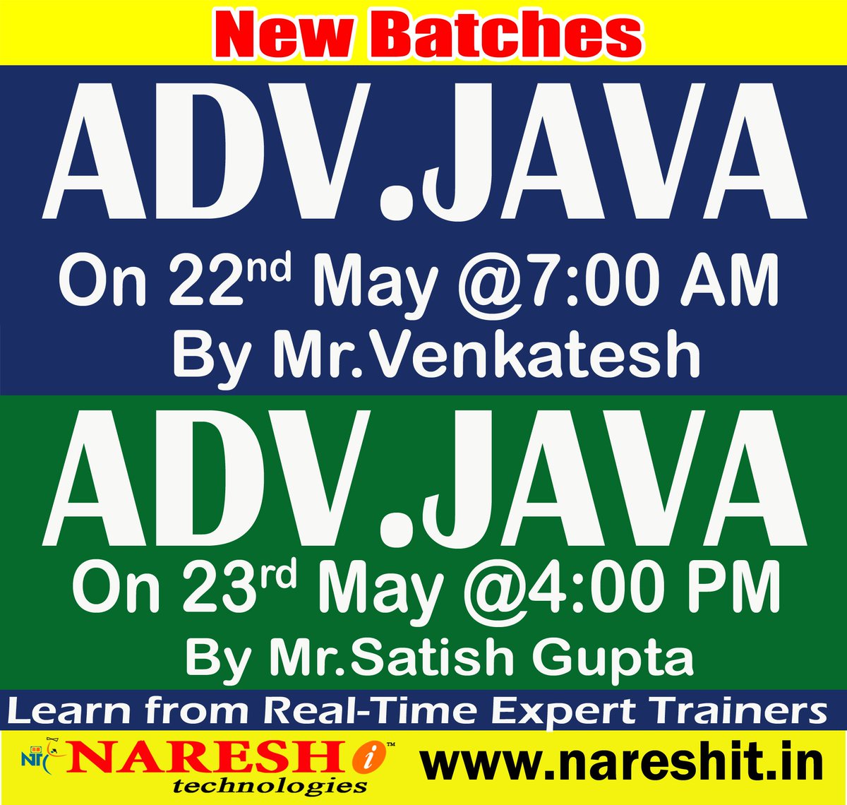 nareshitech's tweet image. NewBatches: #AdvJava
Attend Free #Demo On 22nd and 23rd May 2017 By Real-Time #Experts - #NareshIT