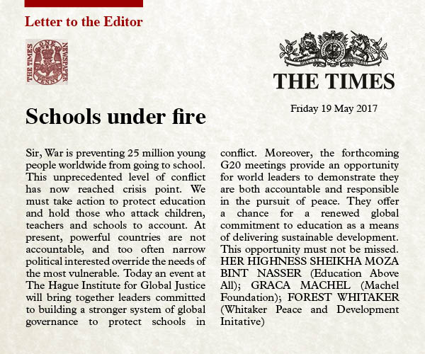 Today, 3 leading SDG advocates spoke with one voice. Read our letter in <a href="/thetimes/">The Times and The Sunday Times</a> by <a href="/EAA_Foundation/">Education Above All Foundation</a>, <a href="/G_MachelTrust/">GracaMachelTrust</a> and <a href="/ForestWhitaker/">Forest Whitaker</a>