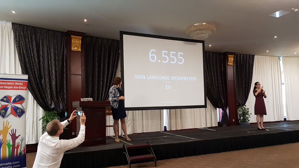 efsli's tweet photo. @EUD_Brussels #6.555 SLI working in EU for over 1.000.000 Deaf SL users# research by @MayaDeWit #EUD2017 https://t.co/cmZYeQJNkE