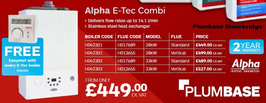 PlumbaseStourb's tweet photo. #JOBDONE May-June 2017 @alphahi New E-Tec Combi boilers from £449exc VAT with FREE RF Easystat only @plumbaseuk https://t.co/NTZj7f5jyE