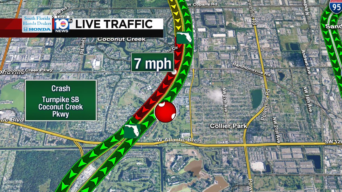 Crash on Turnpike SB at Coconut Creek Pkwy #traffic https://t.co/xusSmf1Vm7