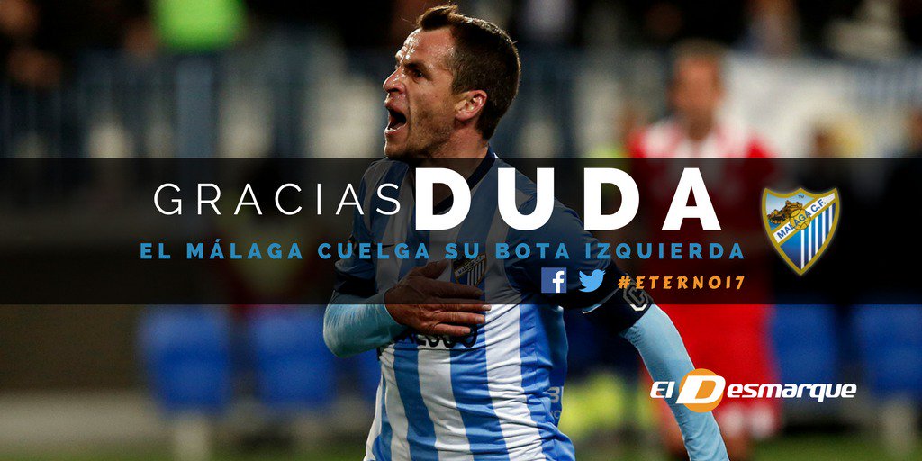 16 años después de decir hola, Duda dice adiós al Málaga. Honores para otra camiseta inolvidable #Eterno17