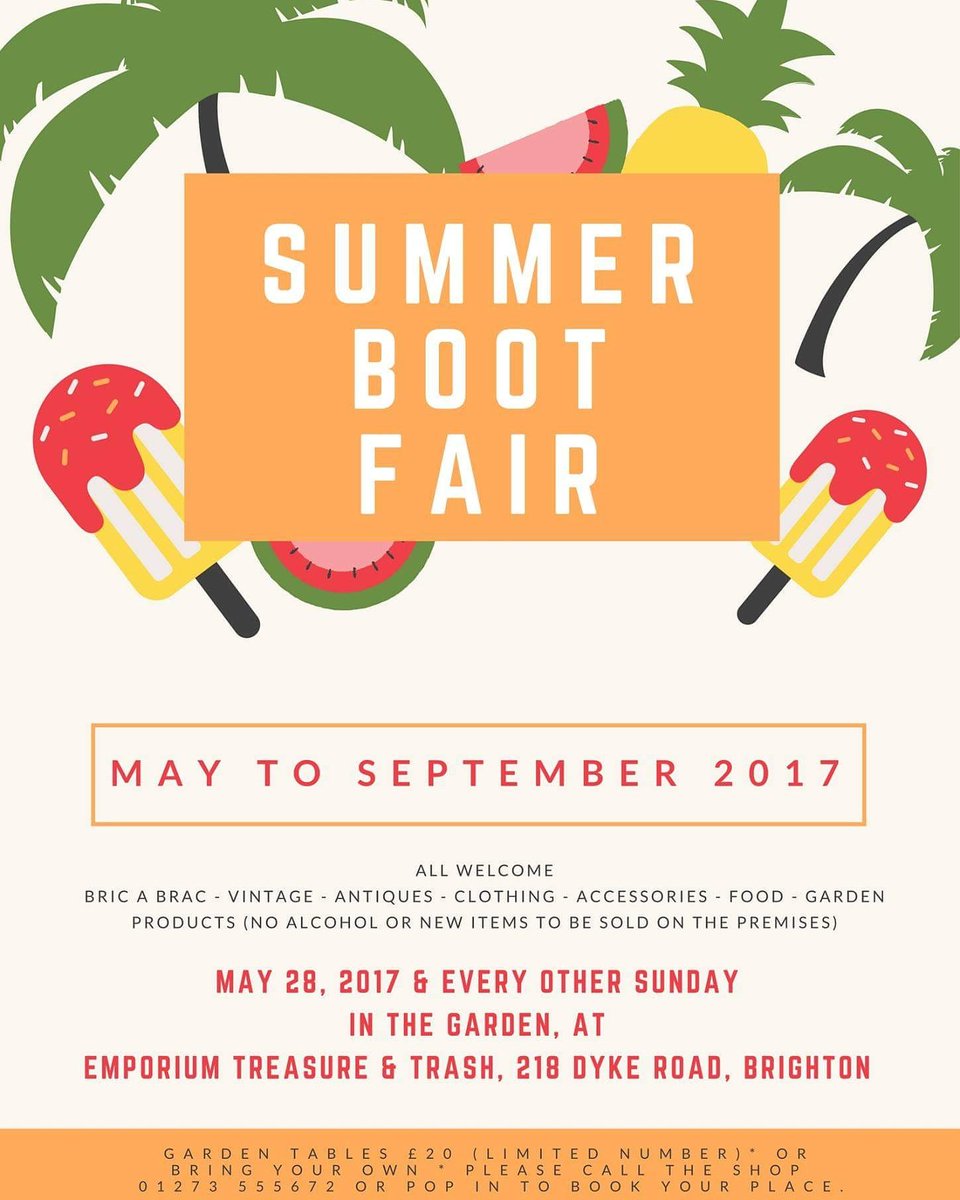 BrightonCA's tweet photo. Garden Boot Fair, bi-weekly, starts 28 May at Emporium Treasure &amp; Trash, Brighton https://t.co/x3yUIVSr44