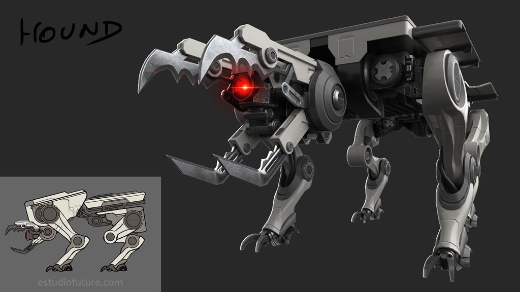estudiofutureVR's tweet photo. Our #Robohound from #conceptart to #production final #3D model #madewithunity 
Working on a new #VR project! #gamedev @madewithunity https://t.co/Ev1uq6cDLy