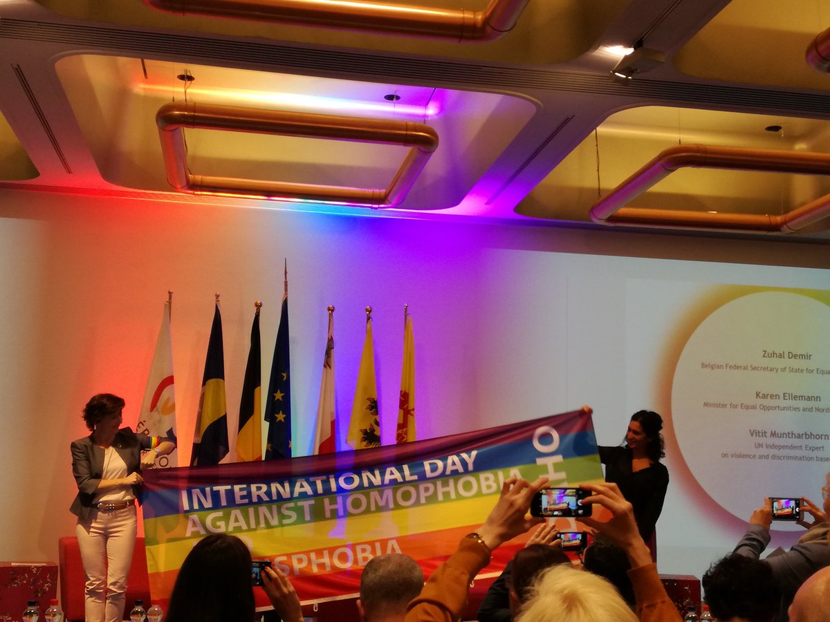 RainbowCops's tweet photo. Official flag of this #idahot17 conference. #brussels #BloomHotel https://t.co/EpiMEhw1ju