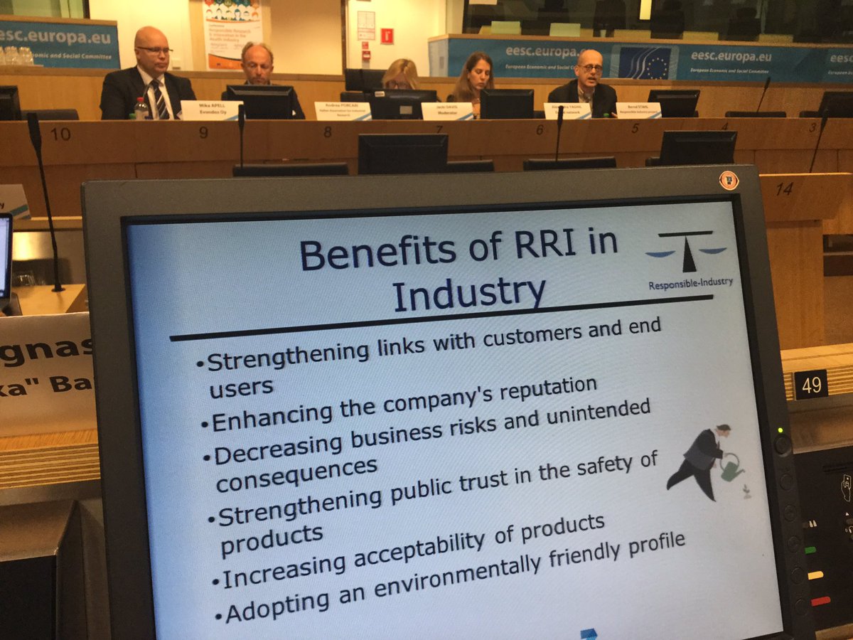"Benefits of #RRI in Industry" by <a href="/resindustry/">Responsible Industry</a> project. Bernd Stahl starts second day of conference at <a href="/EU_EESC/">European Economic and Social Committee</a> (2B continued <a href="/innocompass/">Innovation Compass</a>)