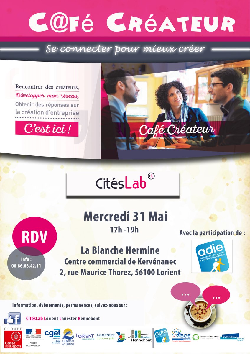Citeslab56's tweet photo. CitésLab organise son 1er café créateur ! https://t.co/peoQ592wdH