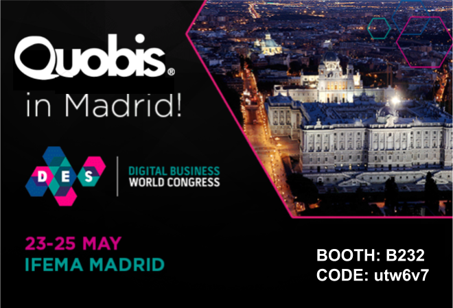 Quobis's tweet photo. Visit Quobis at DES Madrid, booth #B232. Use code #utw6v7 for free access. https://t.co/I06pDKSl5D