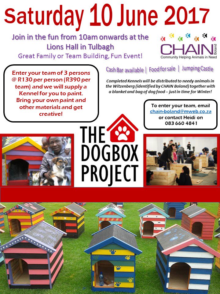 ChainBoland's tweet photo. Still kennels available - grab friends, paint, fun day ahead #dogboxproject #kennels #food @VisitWitzenberg @ziplinesceres @tulbagh_hotel https://t.co/S2nk5lwBGa