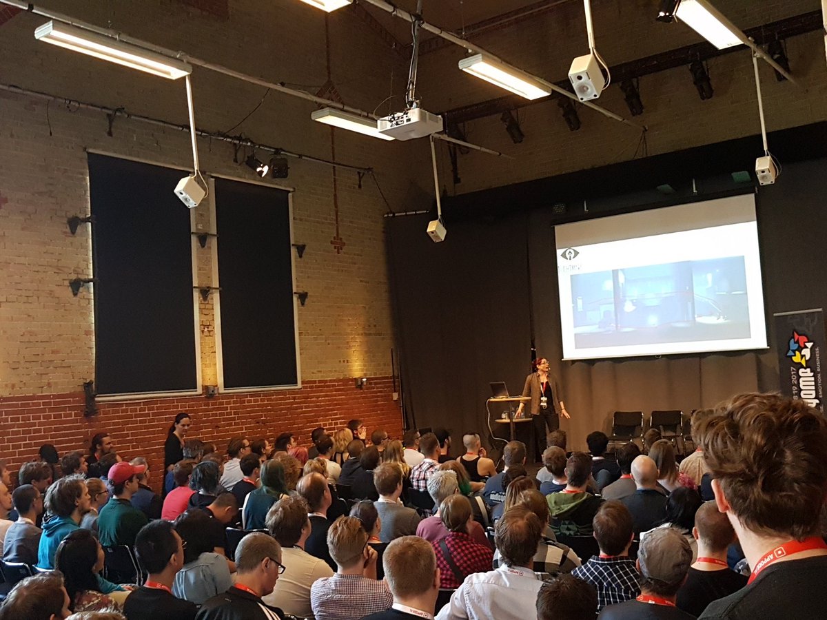 HSiversson's tweet photo. Hilda Lidén from @TarsierStudios talking about enemies in #littlenightmares. Visit us in Reykjavik. #nordicgame #ng2017 https://t.co/2U24GyxeMY