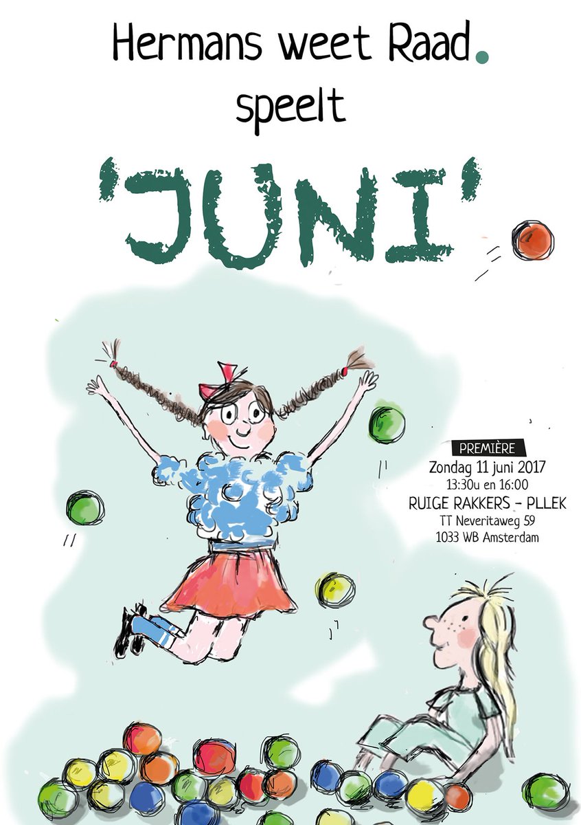 Zondag 11 juni speelt #juni 2x tijdens #RuigeRakkers in @PllekNDSM, kom je ook? Reserveer snel via hermansweetraad.nl! #jeugdtheater