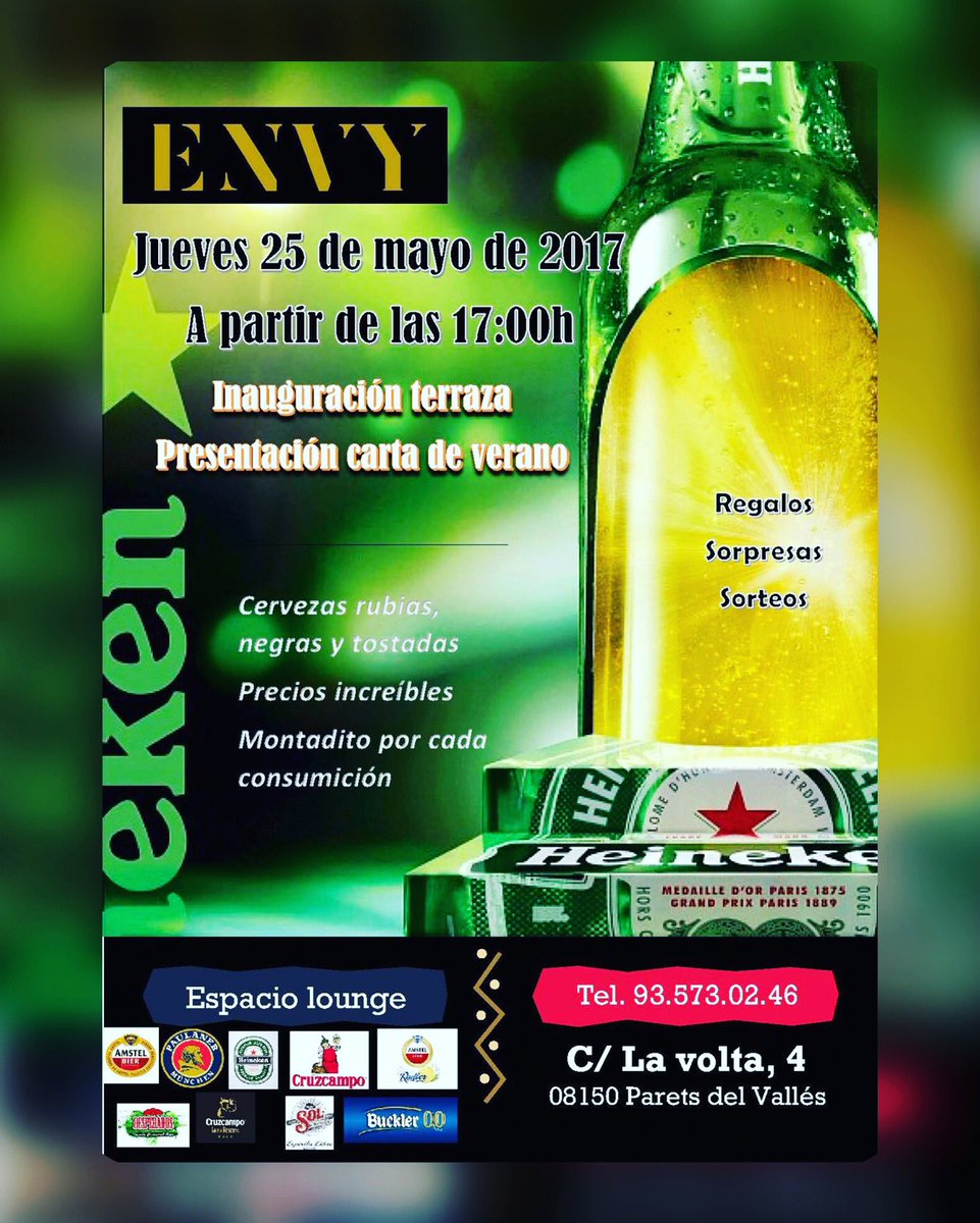 Próximo jueves, inauguración terraza de verano. Cervezas frías, montaditos, buen ambiente. No te lo pierdas, ¡Disfruta Envy!