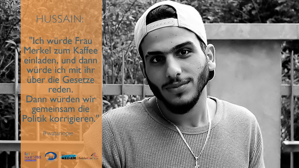 solidarigee_ev's tweet photo. HUSSAIN:  "Ich würde Frau Merkel zum Kaffee einladen, und dann [...] #watanopie #solidarigee #berlin #hussain #heimat #zusammenleben https://t.co/UJxIAjTaii