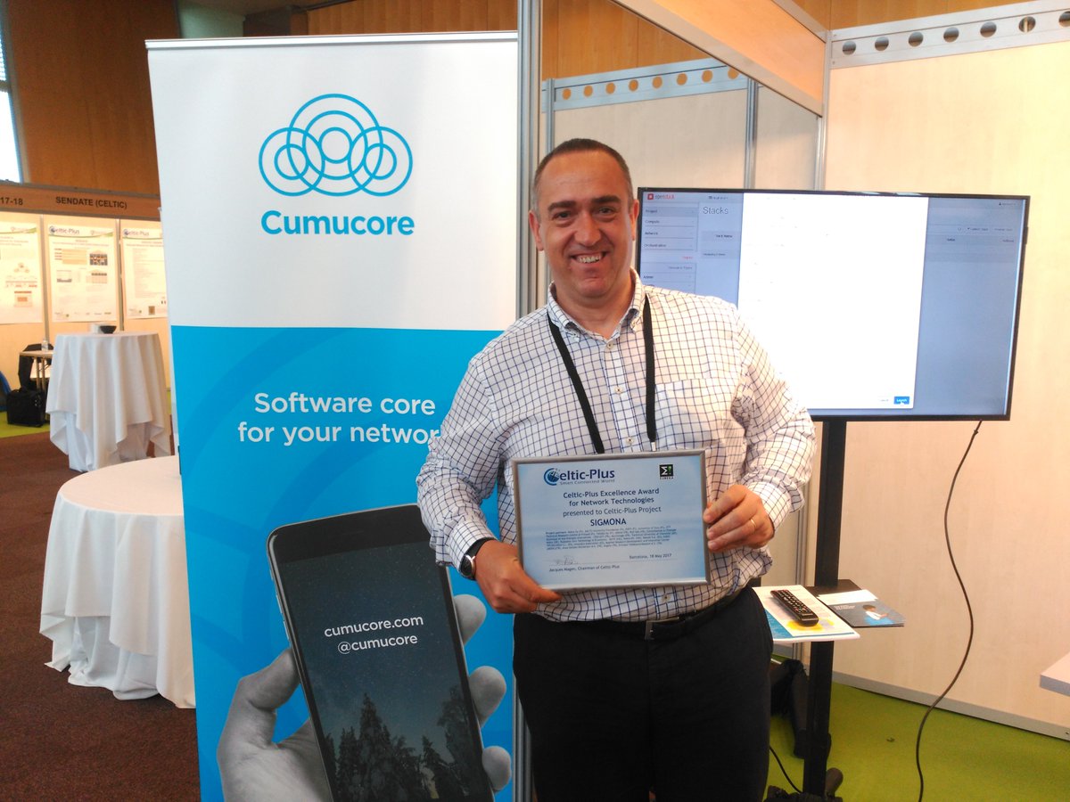 cumucore's tweet photo. Cumucore, a spin-off from #SIGMONA project earned the CELTIC Excellence Prize by delivering the first EPC/NFV/SDN integrated mobile network https://t.co/m8kKRVuphS