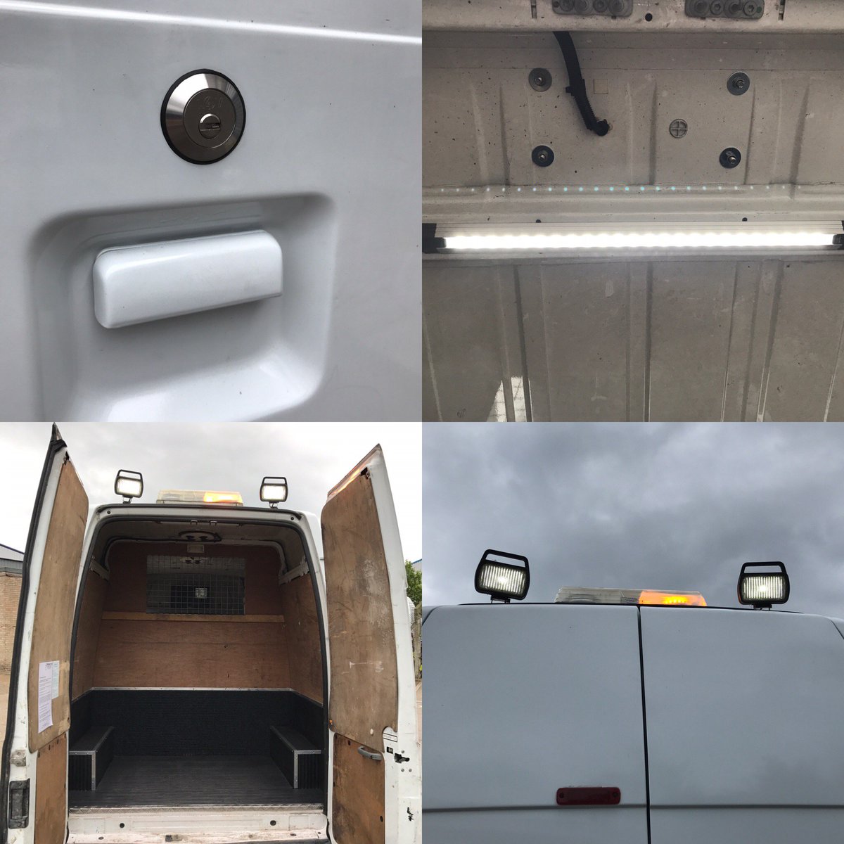 van_system's tweet photo. Rear Spotlight Upgrade to #LED. #BEACON #AMBER Install. #Slamlocks fitted to a #Ford #Transit van. #Labcraft Interior lighting - 01638660555 https://t.co/CsnbykUzBI