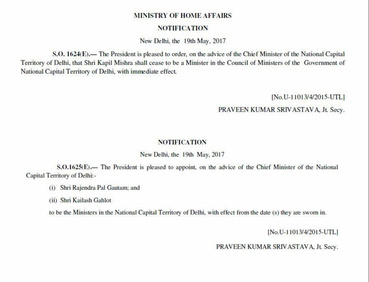 DIPDelhi's tweet photo. President @RashtrapatiBhvn appoints Rajendra Pal Gautam &amp; Kailash Gahlot as the new ministers of New Delhi #DIPDelhi https://t.co/W8Eu46Fx92