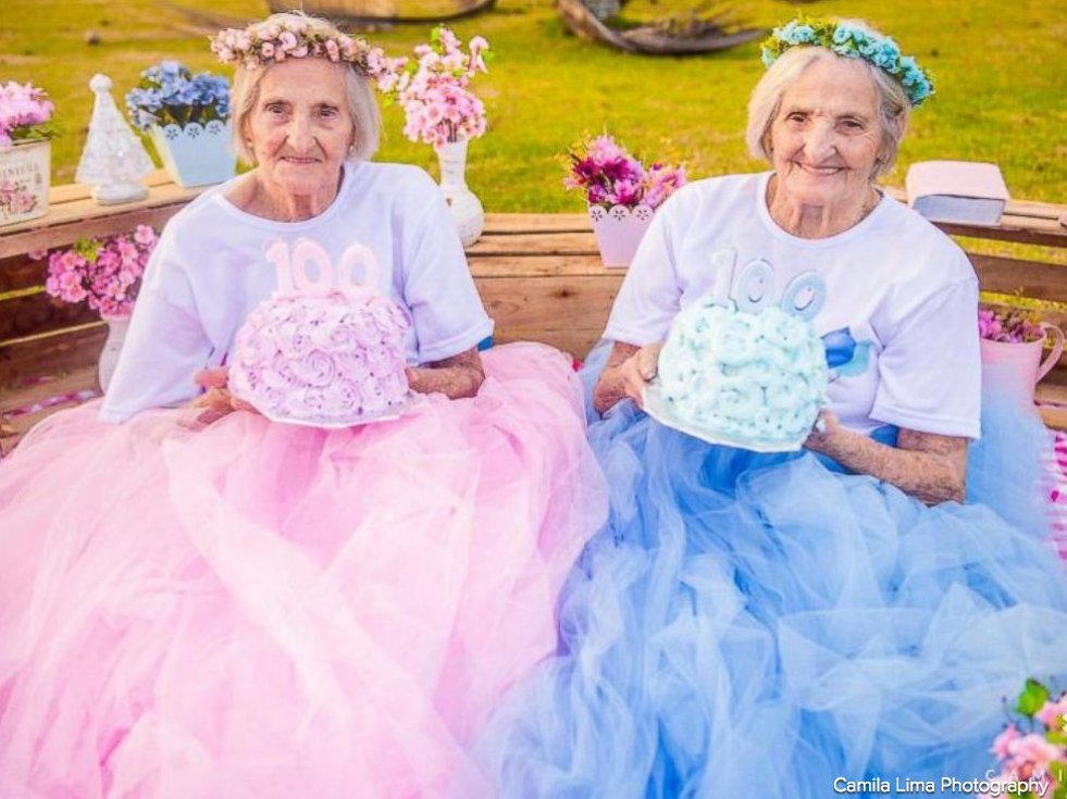 ABC's tweet photo. Twin sisters celebrate 100th birthday with whimsical photo shoot - a great present for them and their big family. https://t.co/1BT1oYWgPH https://t.co/vchP1rECy9