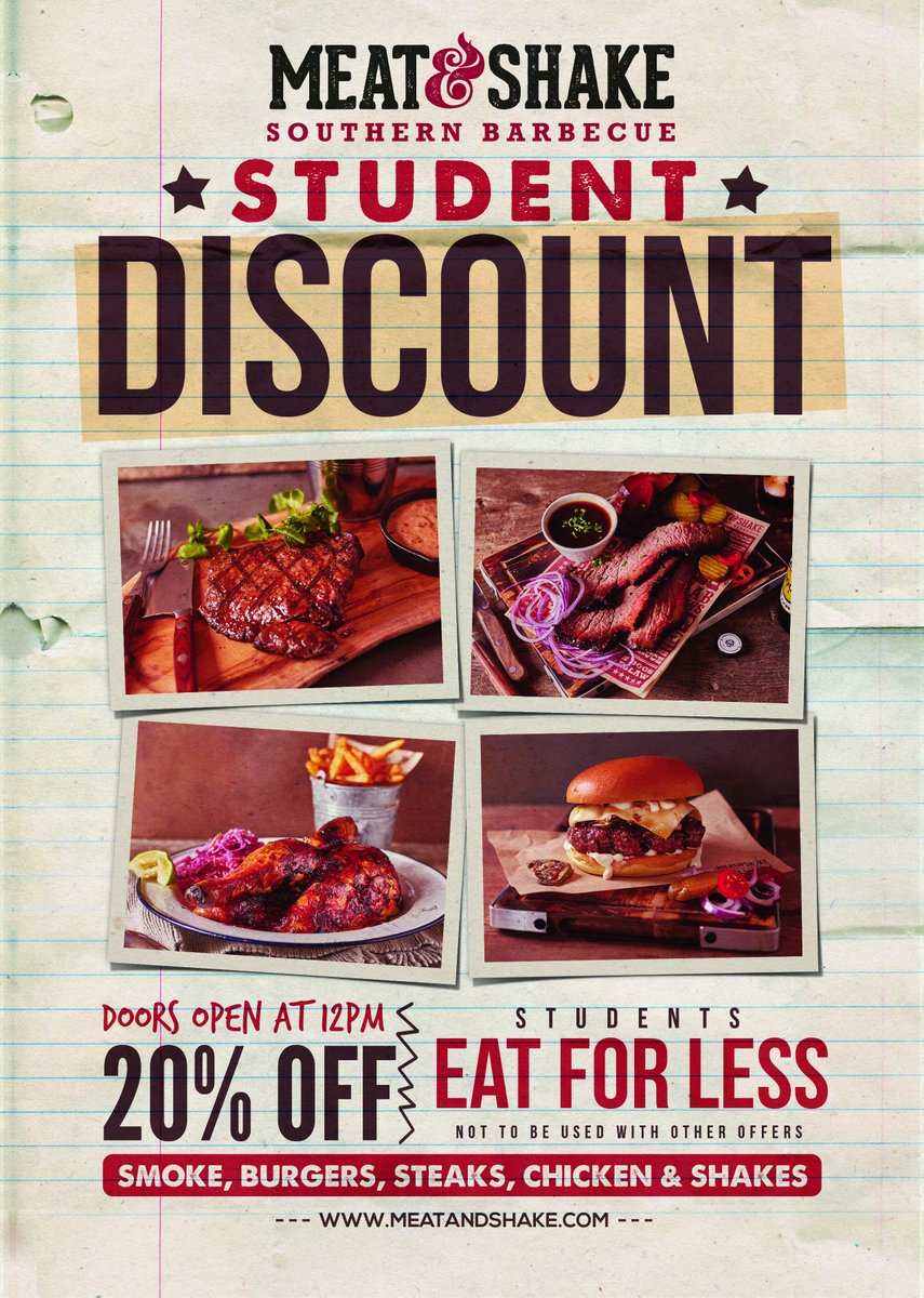 MeatandShake's tweet photo. Calling all #Students Get some #MeatandShake in your life with a tasty 20% discount! #UniDays #Ealing #Tooting #StudentDiscount #Watford https://t.co/JIZXGIvG3U