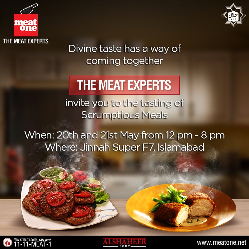 Meat_One's tweet photo. The Experts at Meat One invite you at Jinnah Super F7 outlet to taste the most flavoursome meals in the town. #MeatOne #TheMeatExperts https://t.co/K5H227y3dr