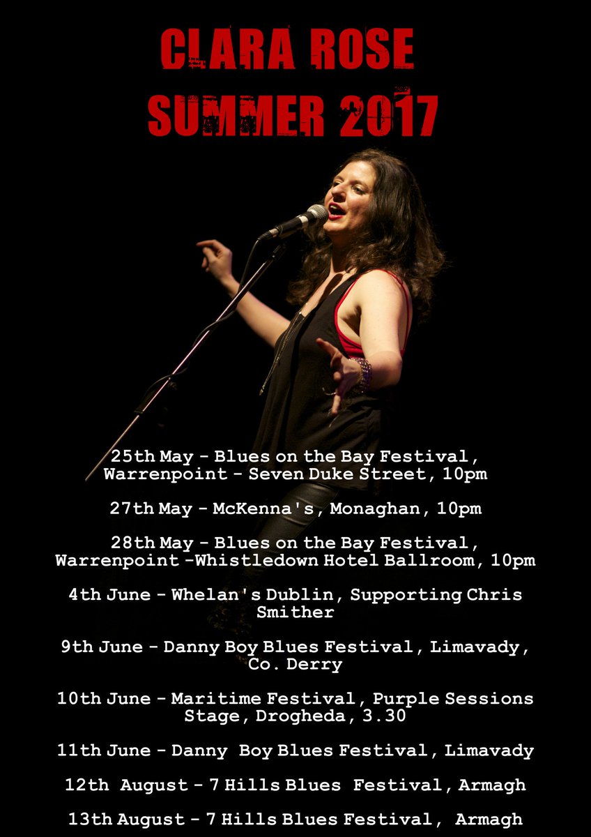 <a href="/bluesonthebay/">Blues On The Bay</a> <a href="/Purplesessions/">@purplesessions</a> <a href="/maritimefest/">IrishMaritimeFest</a> <a href="/whelanslive/">Whelan's</a> <a href="/Danny_Boy_Blues/">Danny Boy Blues</a> <a href="/7hillsbluesfest/">7 Hills Blues Fest</a> <a href="/SeamieOG1/">S Mc Kenna's Bar</a> See you this Summer! Clara Rose x