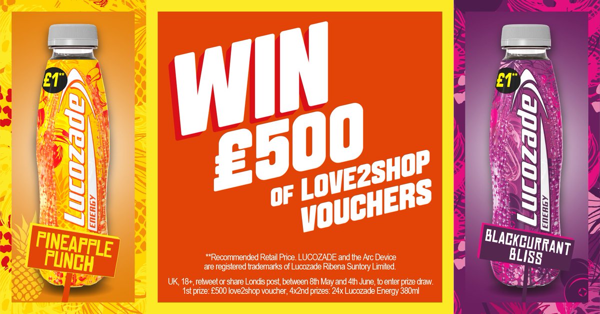 myLondis's tweet photo. For a chance to #WIN £500 of Love2Shop Vouchers, RT &amp; F @myLondis Runners up will win a case of NEW Summer Flavour @LucozadeEnergy https://t.co/7qnHIYHAL8