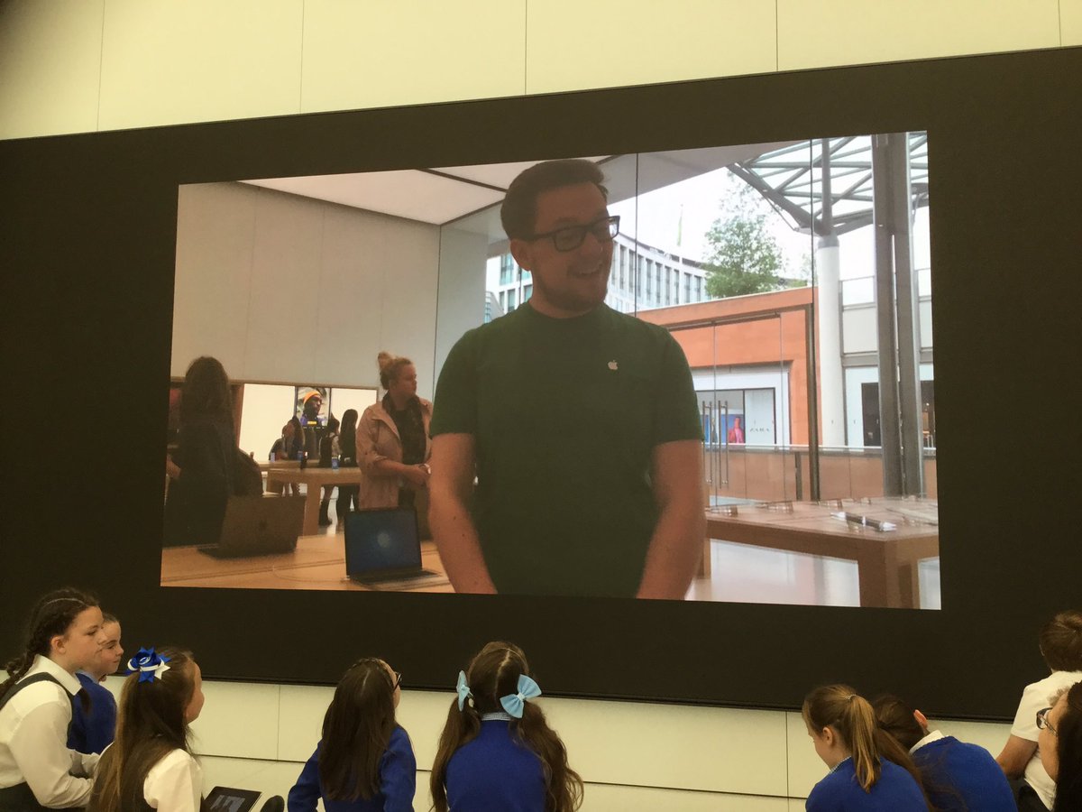 PrescotPrimary's tweet photo. #TodayatApple #AppleLiverpool Our work on the big screen. @year6prescot @Y5_Prescot @PrescotY4 https://t.co/ENx1H40w5b