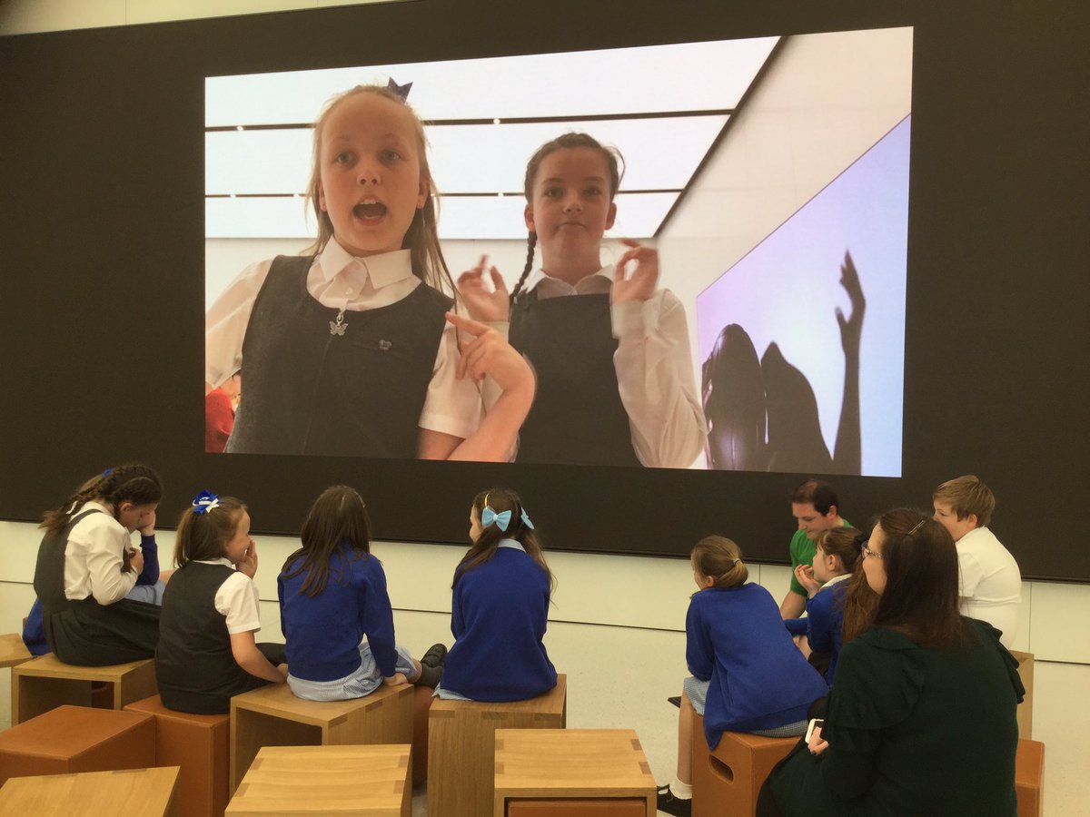 PrescotPrimary's tweet photo. #TodayatApple #AppleLiverpool Our work on the big screen. @year6prescot @Y5_Prescot @PrescotY4 https://t.co/ENx1H40w5b