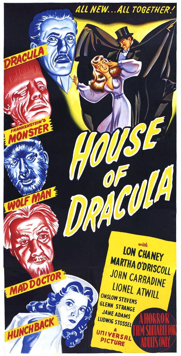 Dr_Giallo's tweet photo. #HOUSE OF DRACULA (1945) w/ Lon Chaney Jr. &amp; John Carradine #horror #poster https://t.co/xeQpfegzzp
