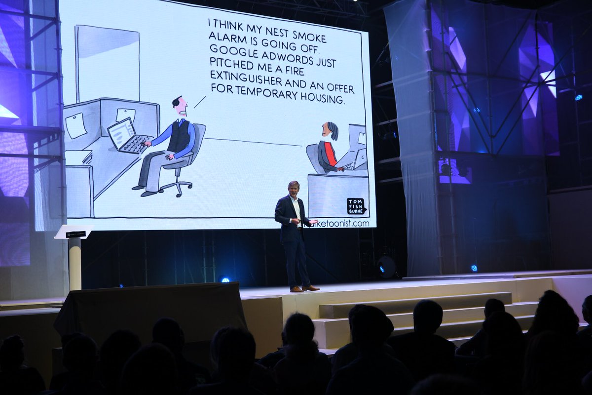emc_cz's tweet photo. "The best marketing doesn't feel like marketing" - Our favorite cartoonist @tomfishburne on the stage! Epic! 👏#EngagePrague https://t.co/QaBrgMrrgI