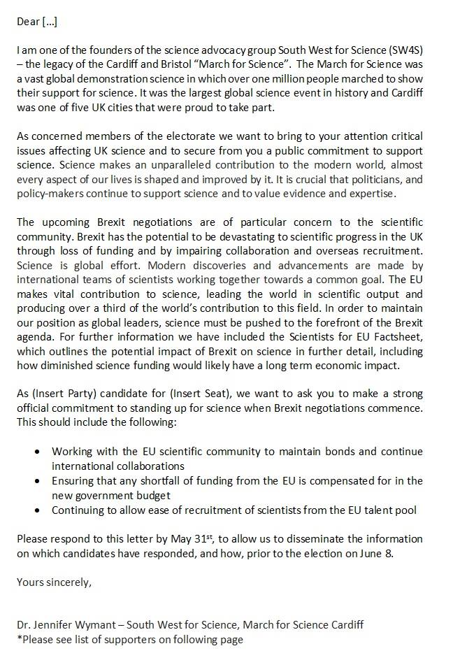 ScienceMarchCDF's tweet image. #CARDIFF SCIENTISTS: Would you co-sign this letter asking local MP candidates to support science? If so, Tweet or DM your name &amp;amp; job title 😀