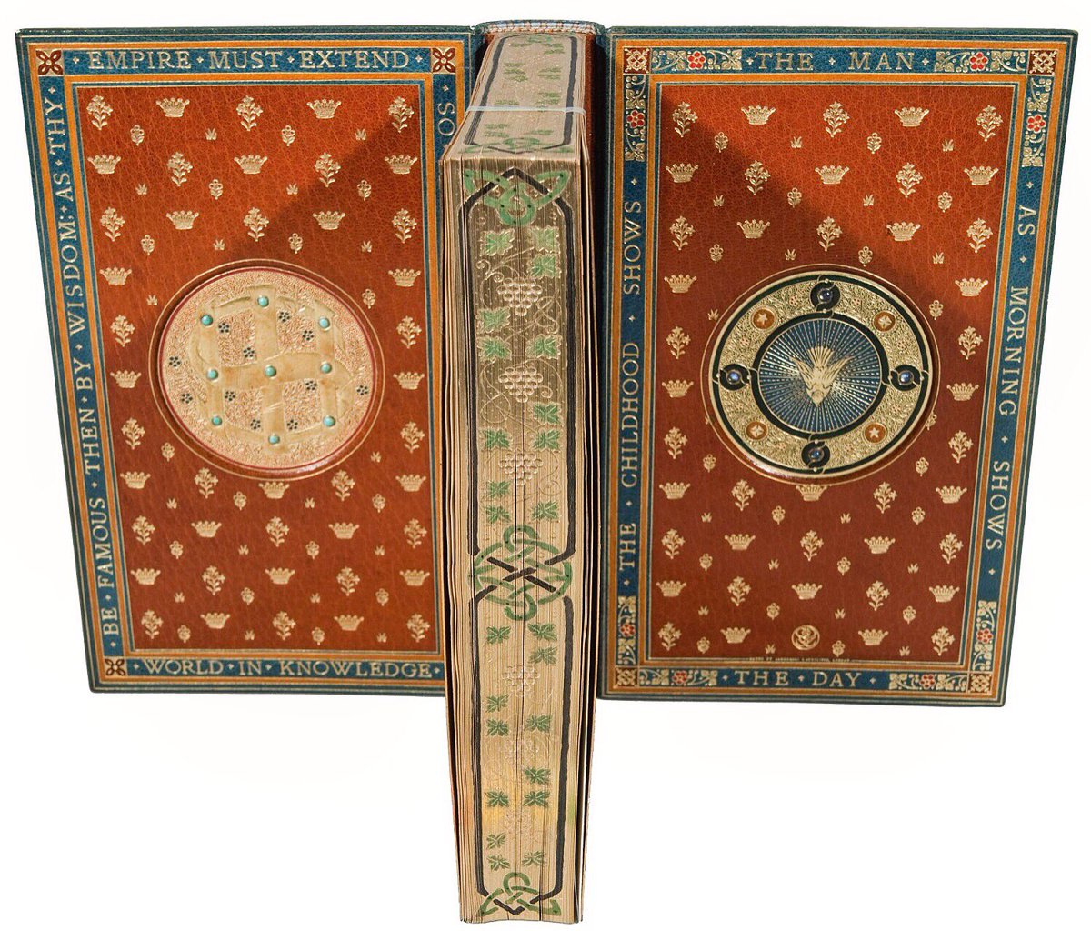 NewberryLibrary's tweet photo. With a collection of 1.6m books, you're bound to come across over-the-top bindings now and then. Can you guess the text? #foreedgefriday https://t.co/iDqvkMobPC